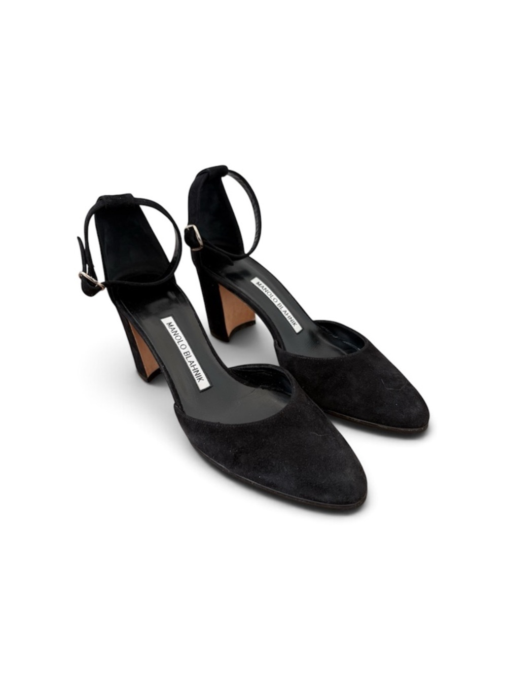 Manolo Blahnik Lausam Black Suede Block Heel Pumps Size 36/US 6